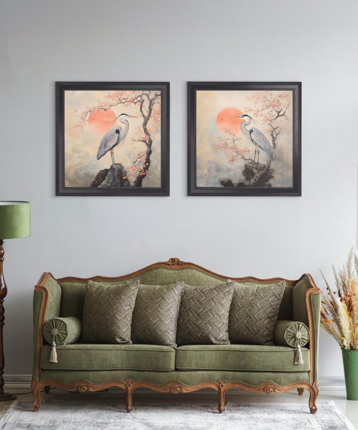 Japanese Twin Herons - Black Hurstwood Square Frame - TheArtistsQuarter