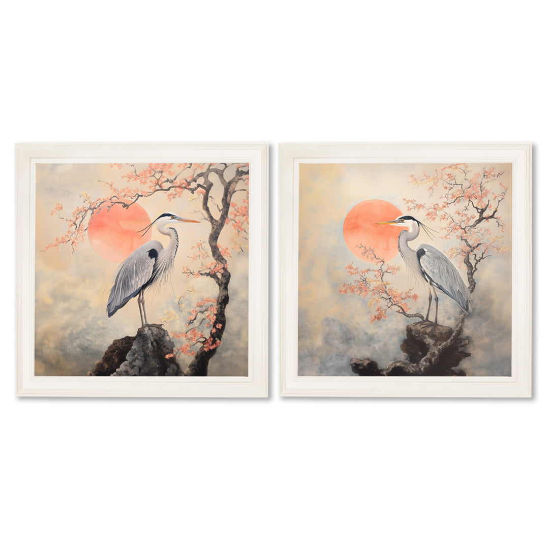 Japanese Twin Herons - Cream Hurstwood Square Frame - TheArtistsQuarter