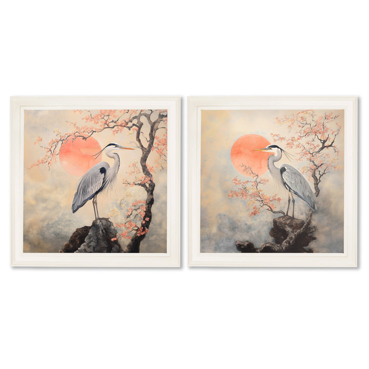 Japanese Twin Herons - Cream Hurstwood Square Frame - TheArtistsQuarter