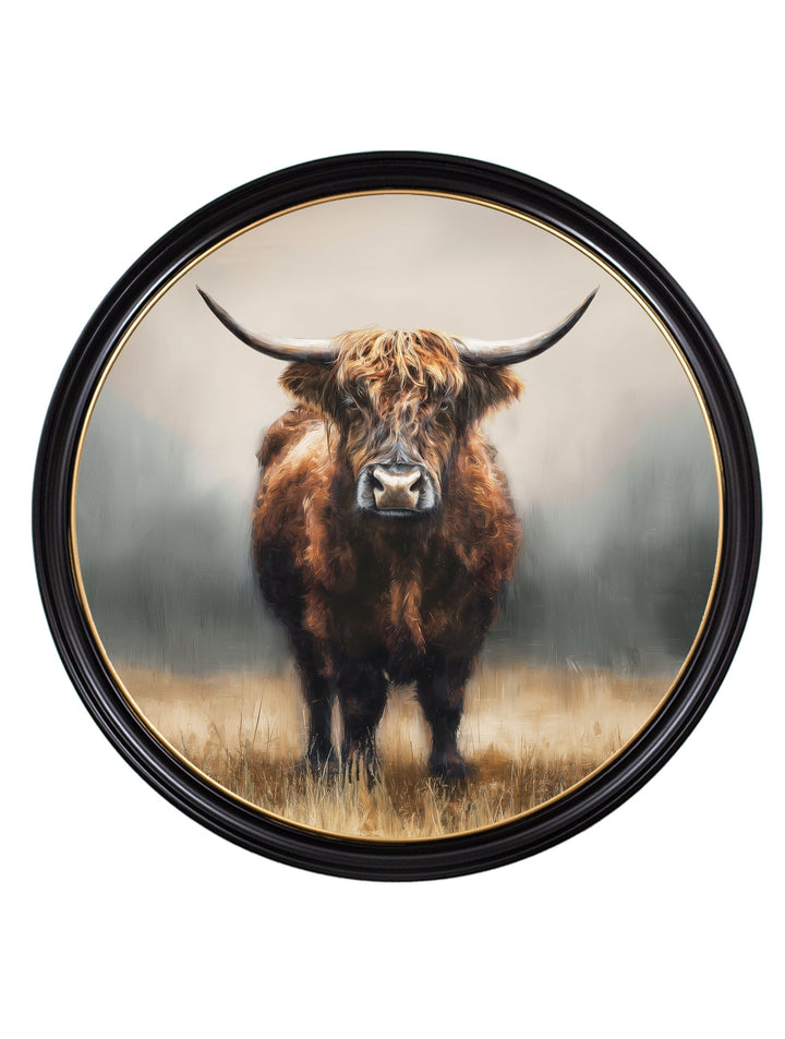 Highland Cow - Oxford Round Frame - TheArtistsQuarter