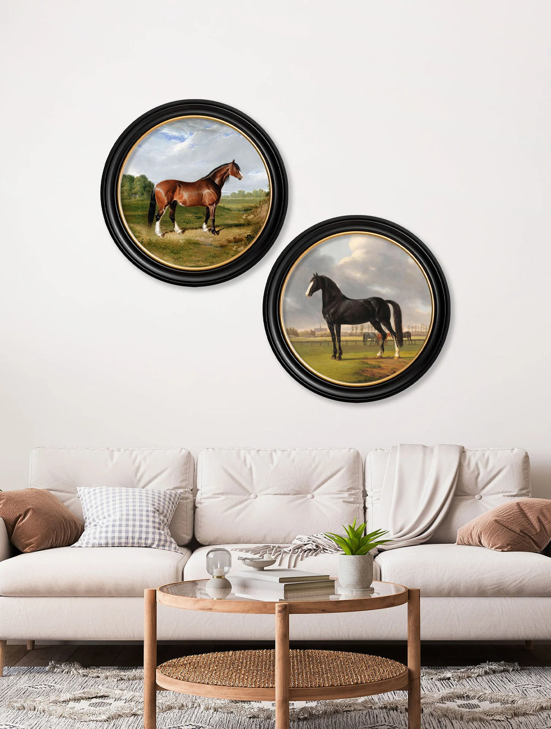 c.1840 Horses - Round Frame - TheArtistsQuarter