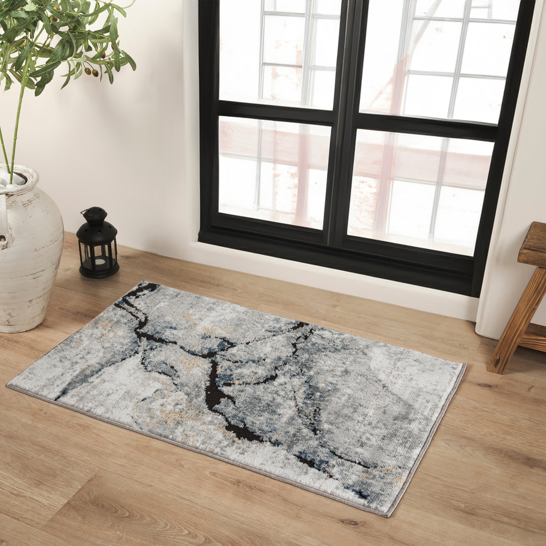 Jolie Abstract Marble Rug Blue & Medium Grey - TheArtistsQuarter
