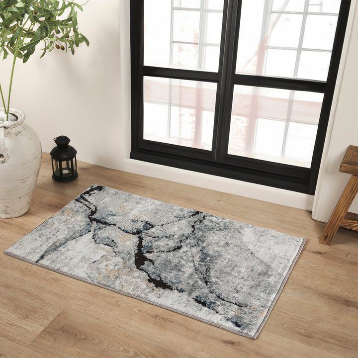 Jolie Abstract Marble Rug Blue & Medium Grey - TheArtistsQuarter