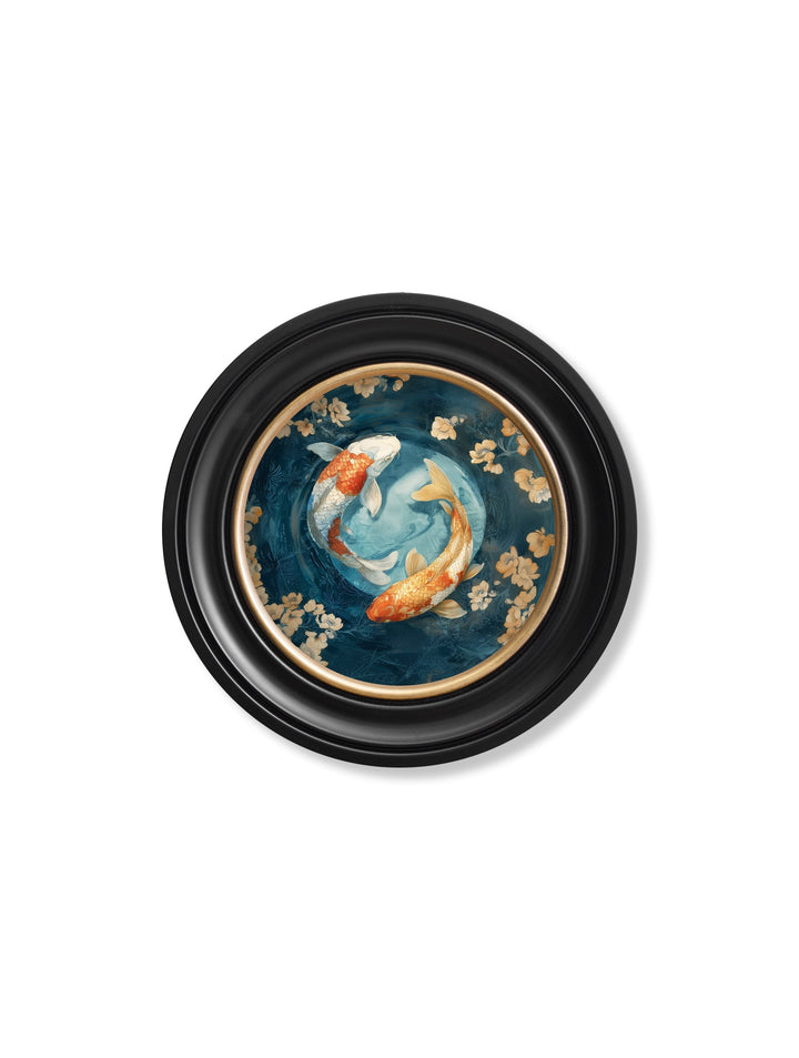 Japanese Koi Carps Dawn - Oxford Round Frame - TheArtistsQuarter