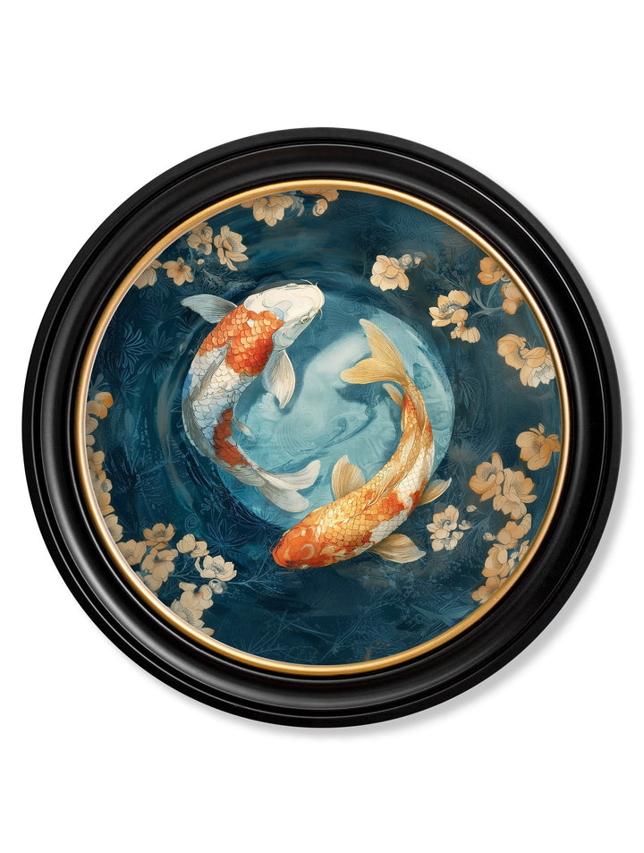 Japanese Koi Carps Dawn - Oxford Round Frame - TheArtistsQuarter