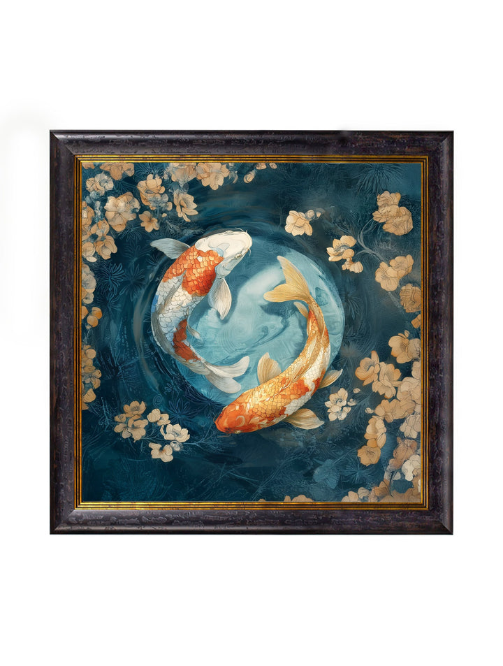 Japanese Koi Carps Dawn - Oxford Square Frame - TheArtistsQuarter