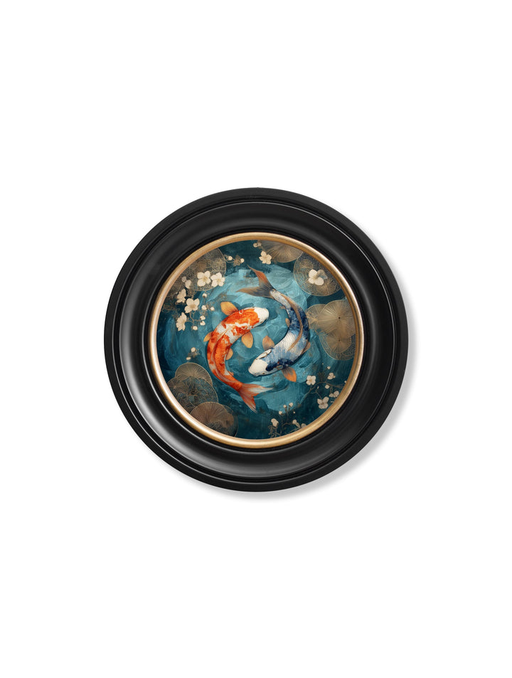 Japanese Koi Carps Dusk - Oxford Round Frame - TheArtistsQuarter