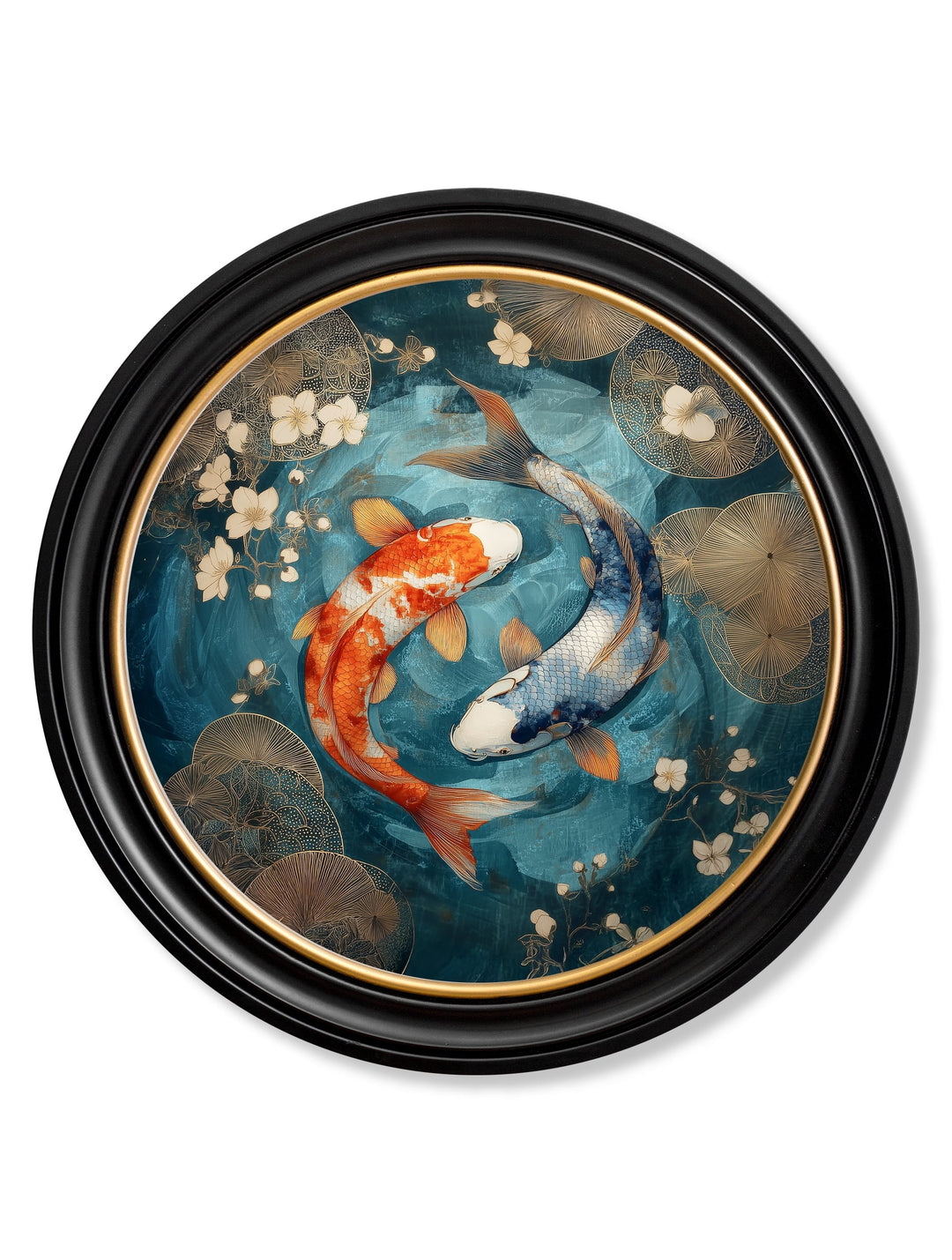 Japanese Koi Carps Dusk - Oxford Round Frame - TheArtistsQuarter