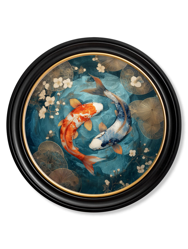 Japanese Koi Carps Dusk - Oxford Round Frame - TheArtistsQuarter