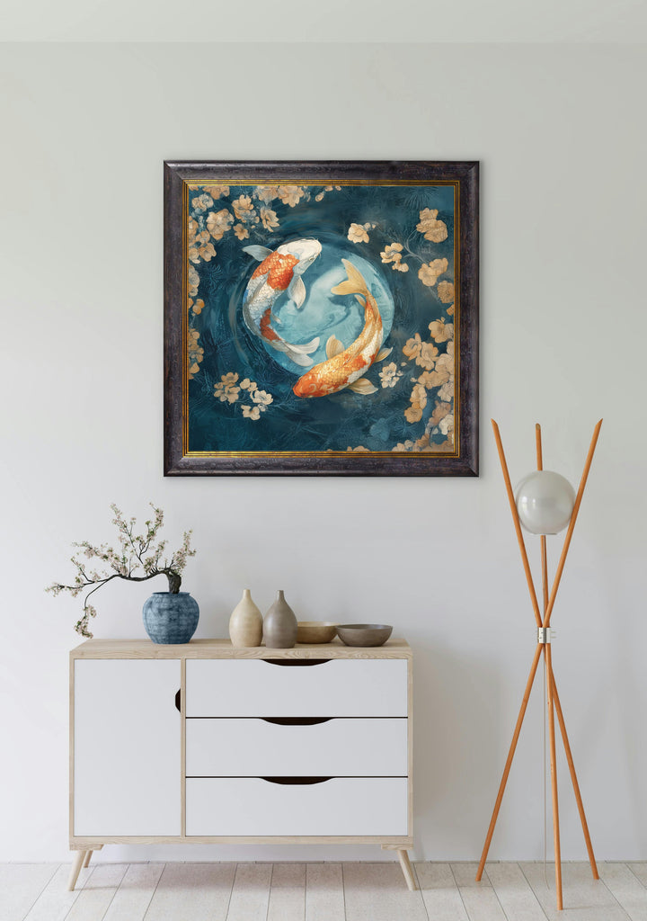 Japanese Koi Carps Dawn - Oxford Square Frame - TheArtistsQuarter