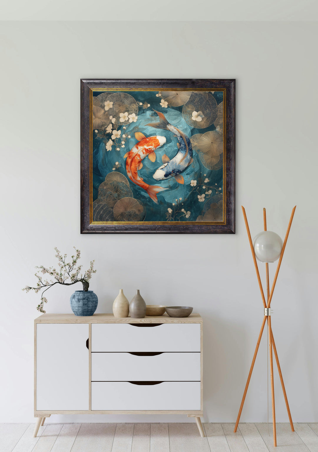 Japanese Koi Carps Dusk - Oxford Square Frame - TheArtistsQuarter