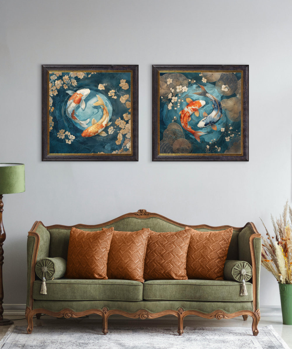 Japanese Koi Carps Dusk - Oxford Square Frame - TheArtistsQuarter
