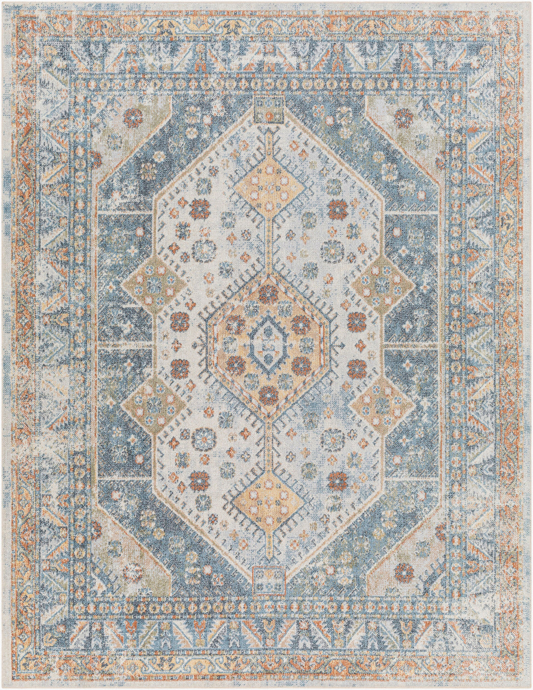 Lillian Traditional Washable Rug Blue & Oatmeal - TheArtistsQuarter