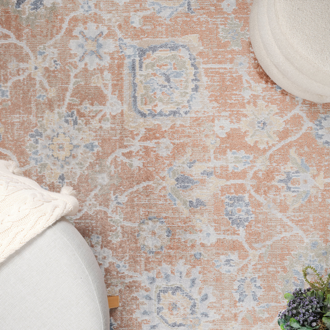 Lillian Traditional Washable Rug Orange & Light Grey - TheArtistsQuarter