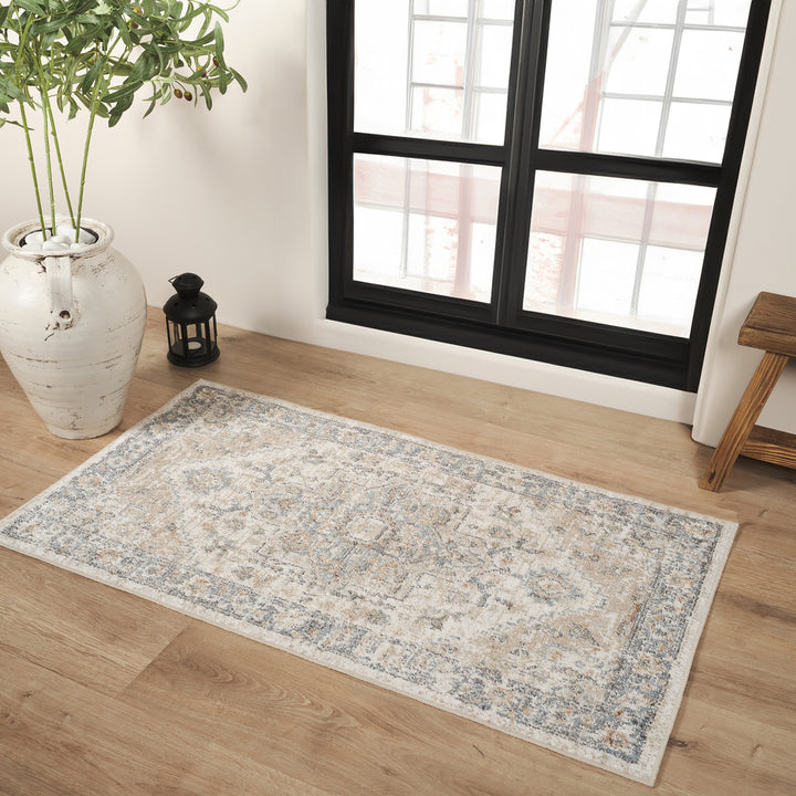 Lillian Traditional Washable Rug Beige - TheArtistsQuarter