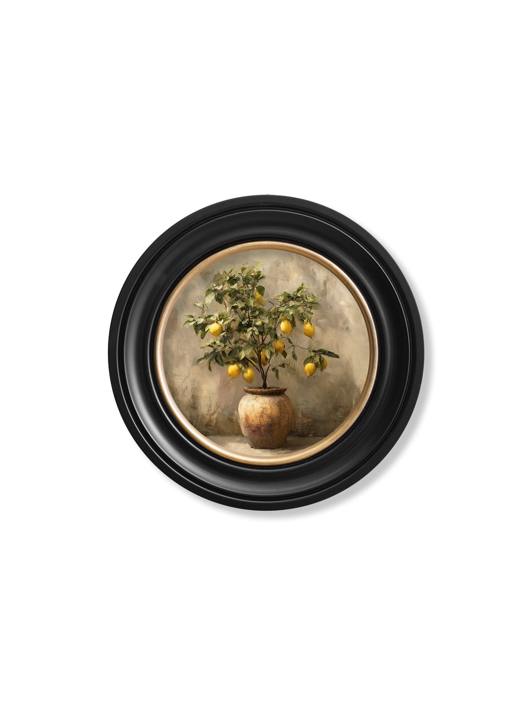 Mediterranean Lemon Tree - Oxford Round Frame - TheArtistsQuarter