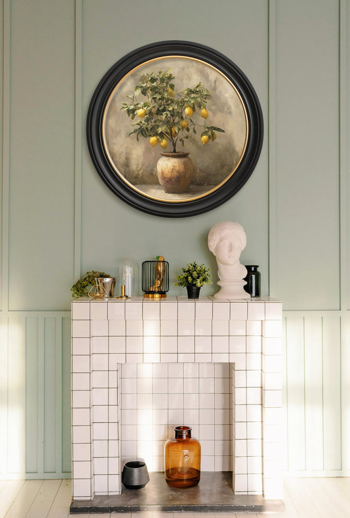 Mediterranean Lemon Tree - Oxford Round Frame - TheArtistsQuarter