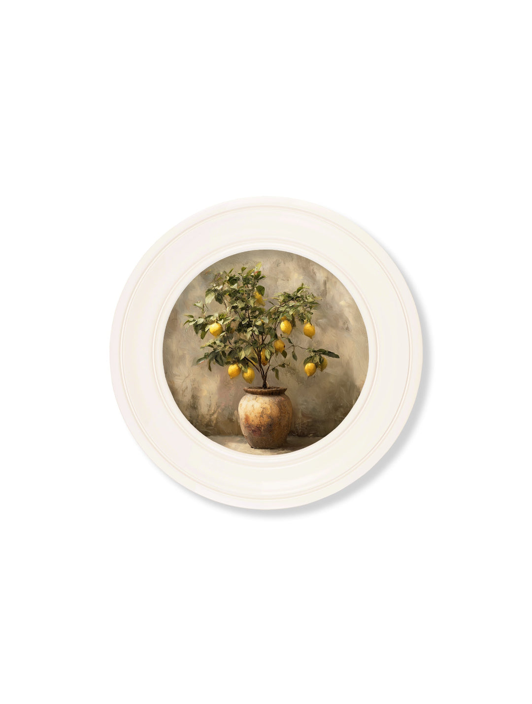 Mediterranean Lemon Tree - Oxford Strong White Round Frame - TheArtistsQuarter
