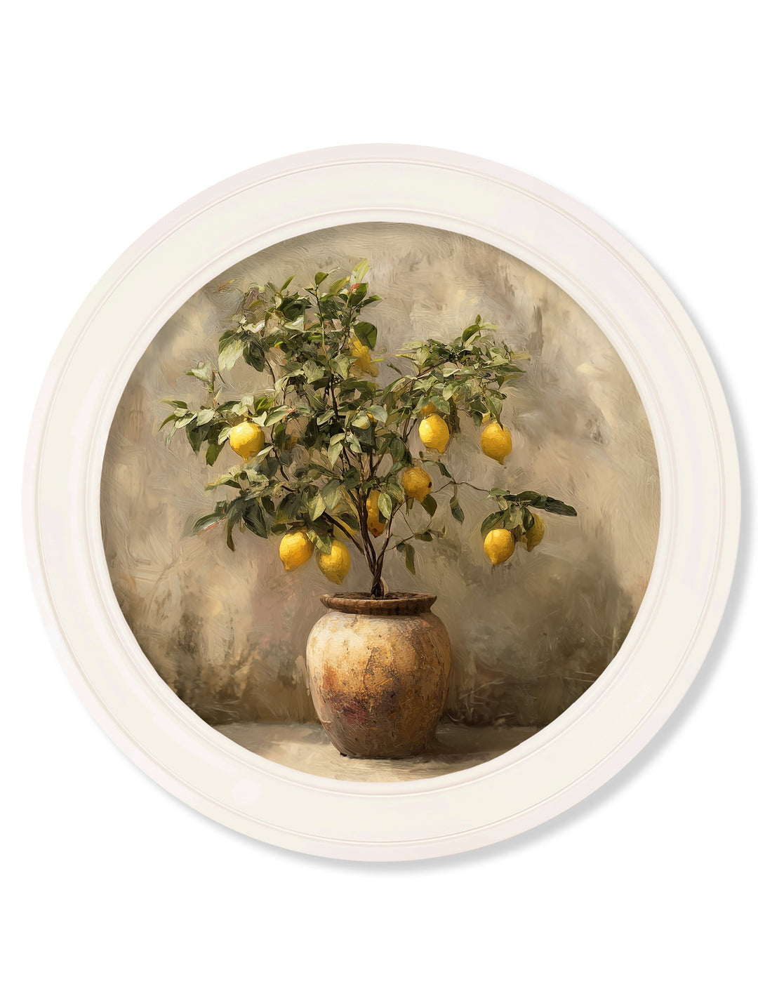Mediterranean Lemon Tree - Oxford Strong White Round Frame - TheArtistsQuarter