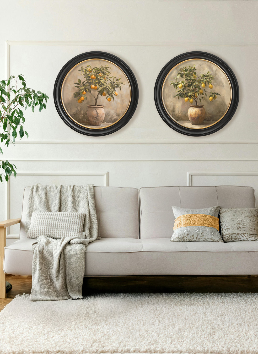 Mediterranean Lemon Tree - Oxford Round Frame - TheArtistsQuarter