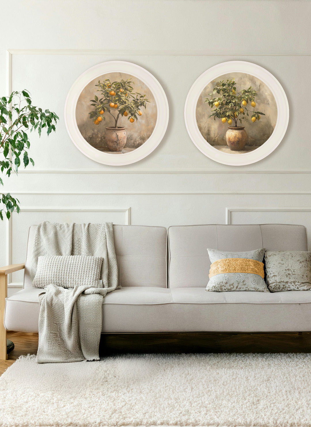 Mediterranean Lemon Tree - Oxford Strong White Round Frame - TheArtistsQuarter