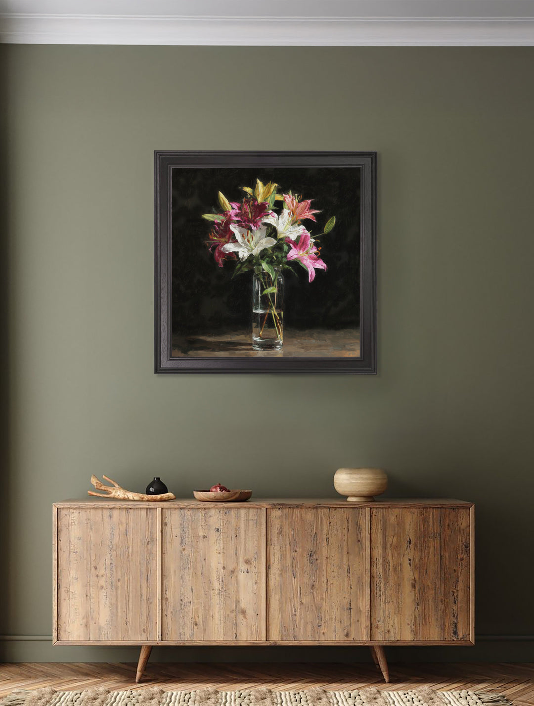 Lilies After Dark - Black Hurstwood Square Frame - TheArtistsQuarter
