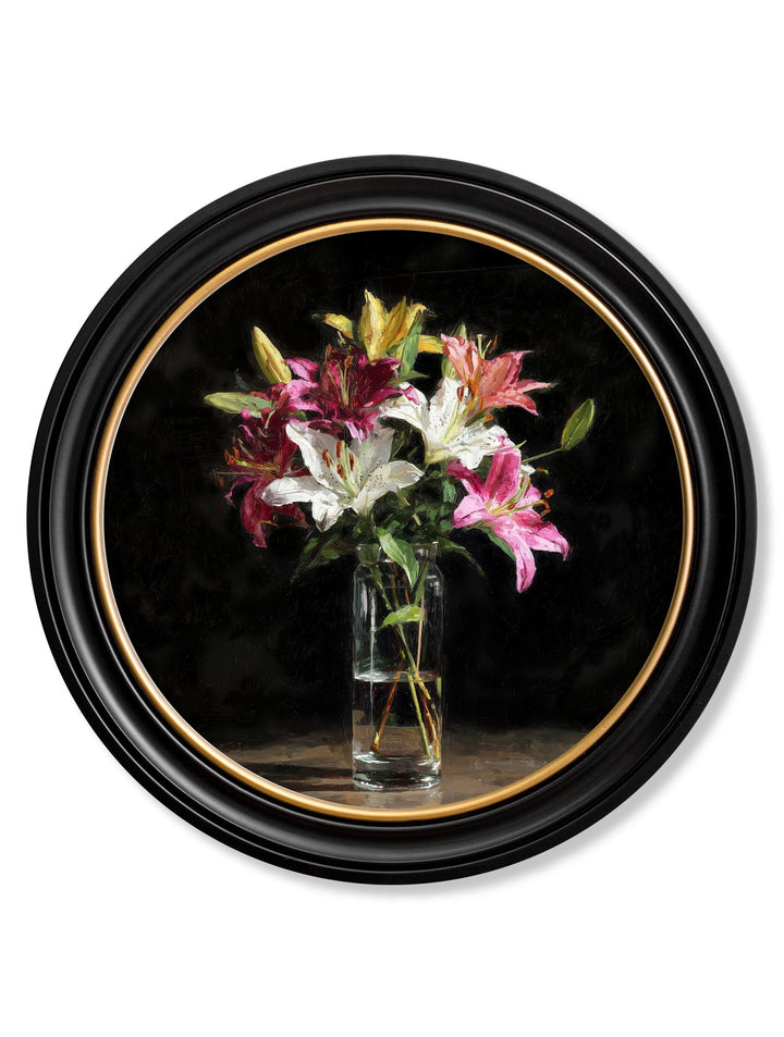 Lilies After Dark - Oxford Round Frame - TheArtistsQuarter