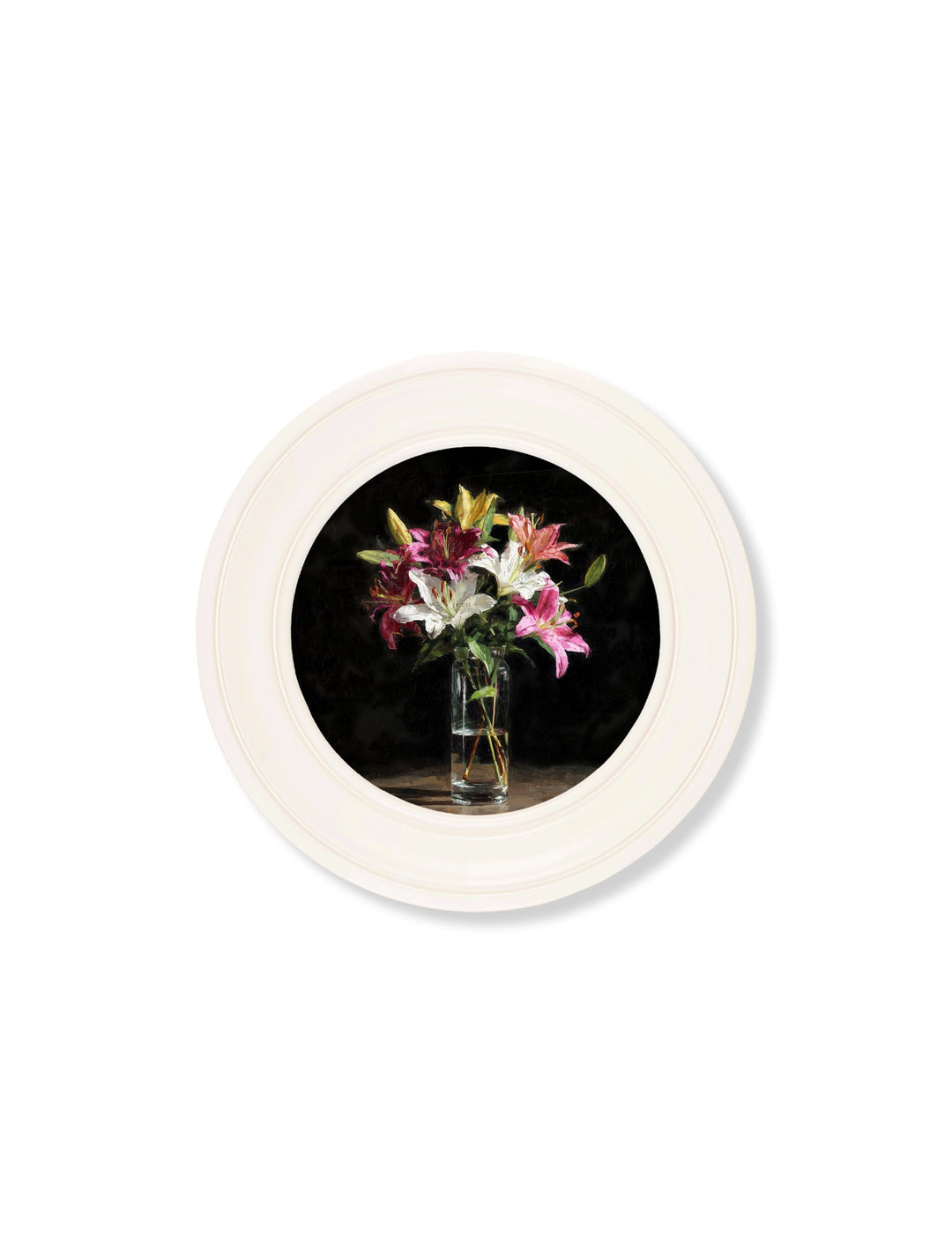 Lilies After Dark - Oxford Strong White Round Frame - TheArtistsQuarter