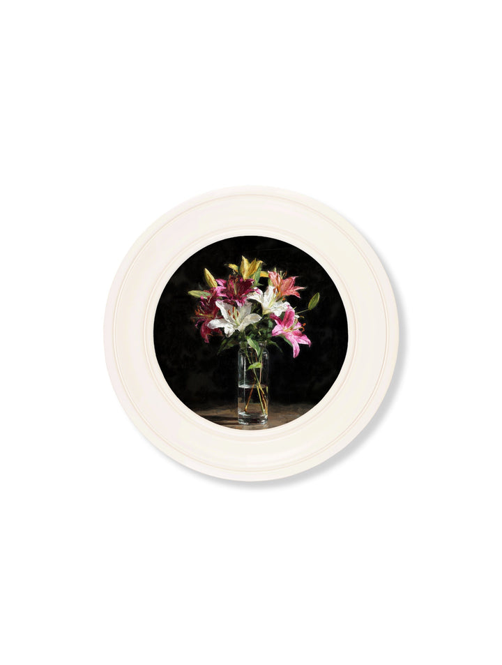 Lilies After Dark - Oxford Strong White Round Frame - TheArtistsQuarter