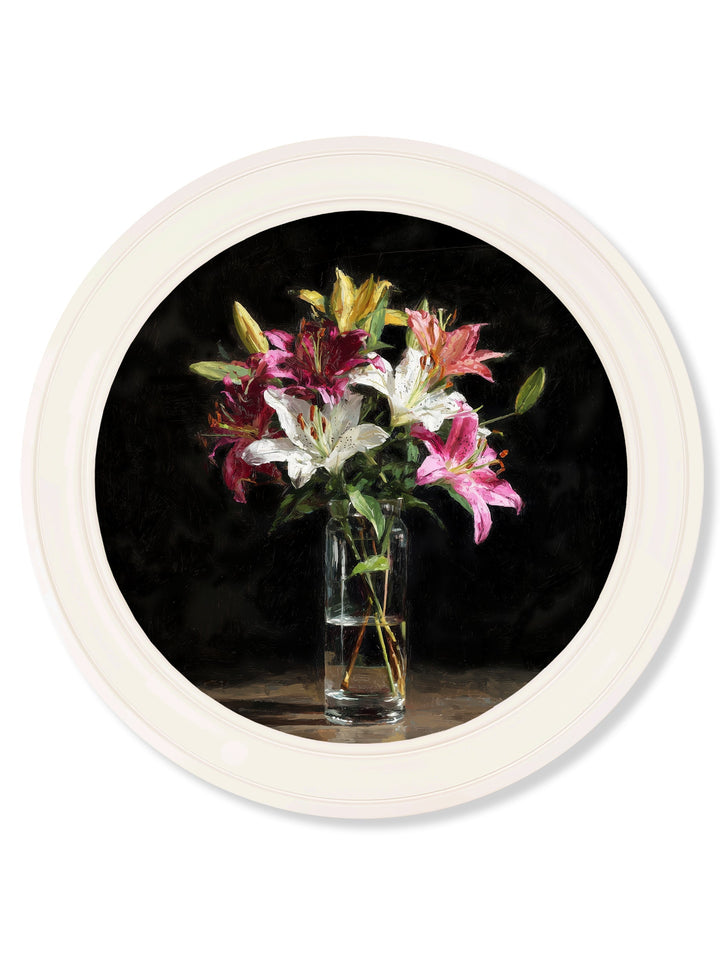 Lilies After Dark - Oxford Strong White Round Frame - TheArtistsQuarter