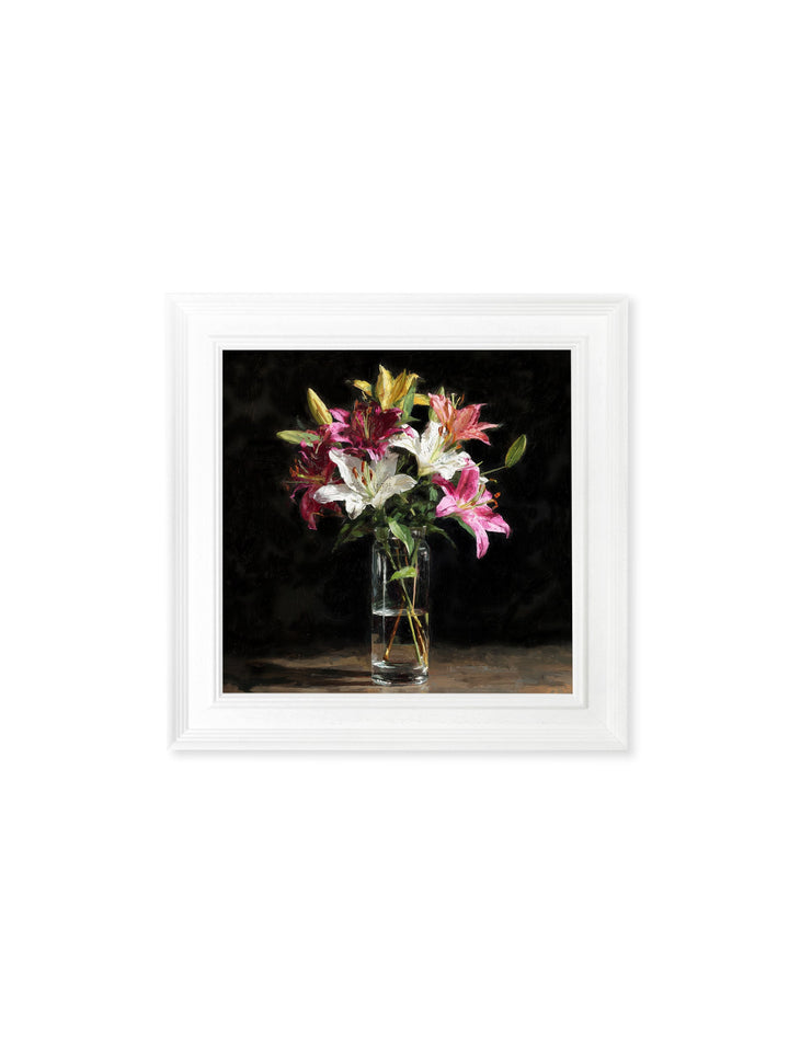 Lilies After Dark - White Hurstwood Square Frame - TheArtistsQuarter