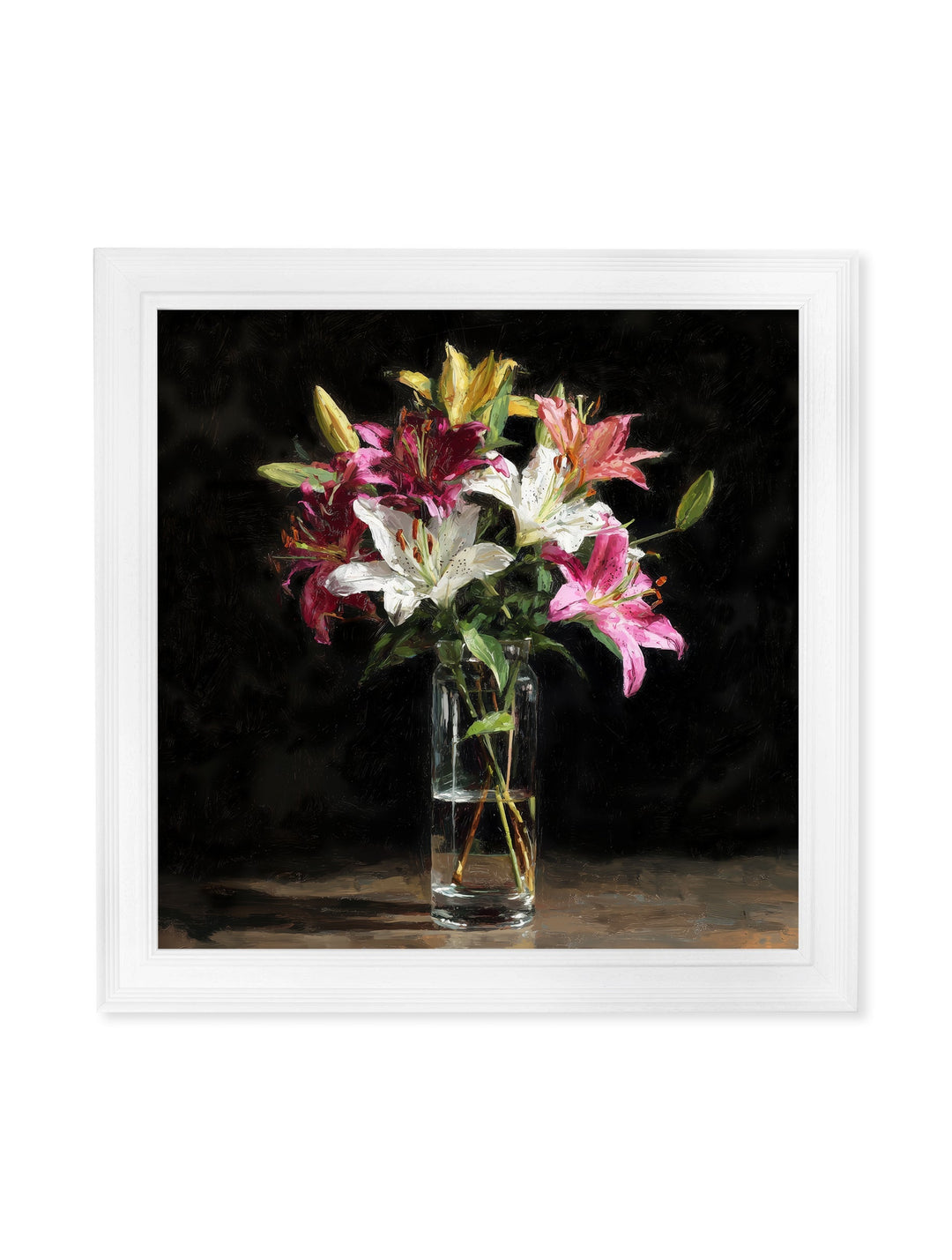 Lilies After Dark - White Hurstwood Square Frame - TheArtistsQuarter
