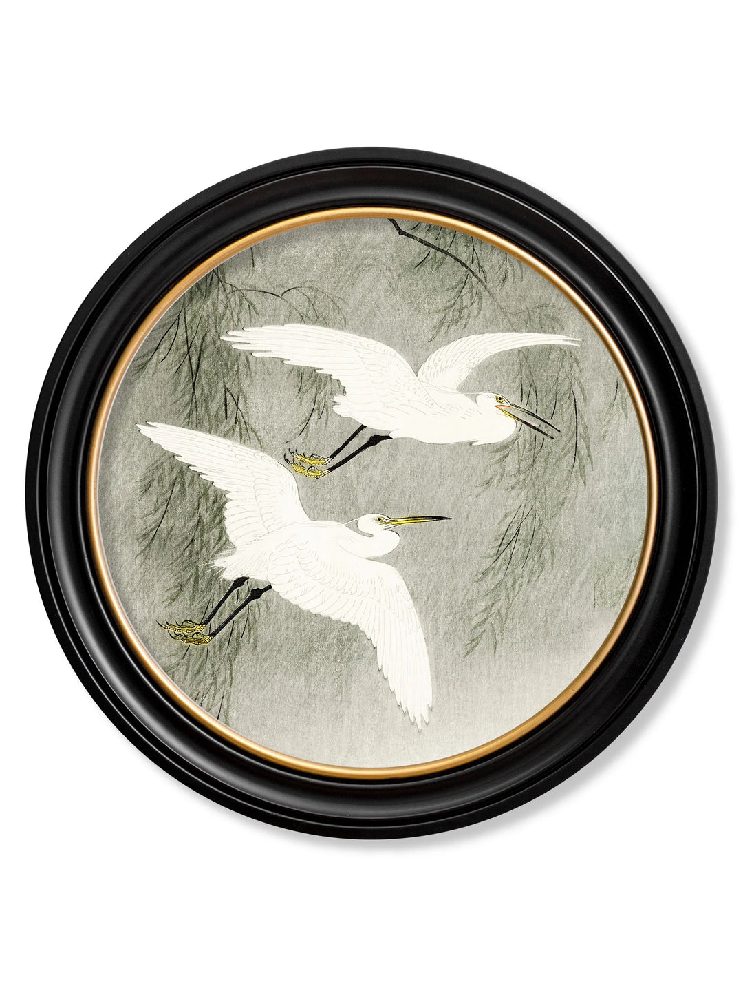 c.1910 Little Egrets - Ohara Koson in Round Frames - TheArtistsQuarter