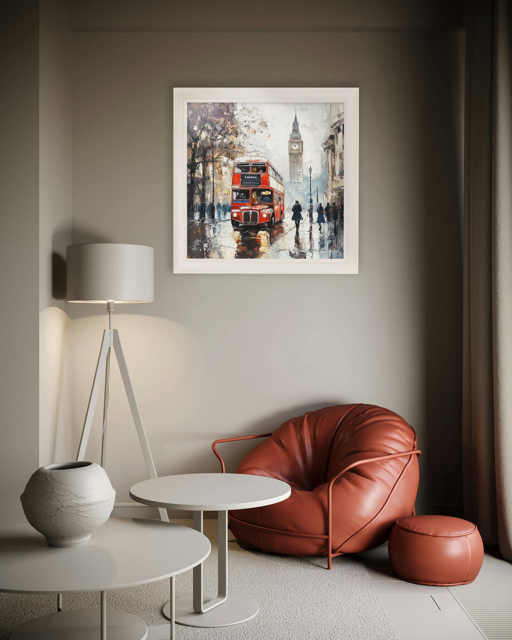 London Bus - Cream Hurstwood Square Frame - TheArtistsQuarter