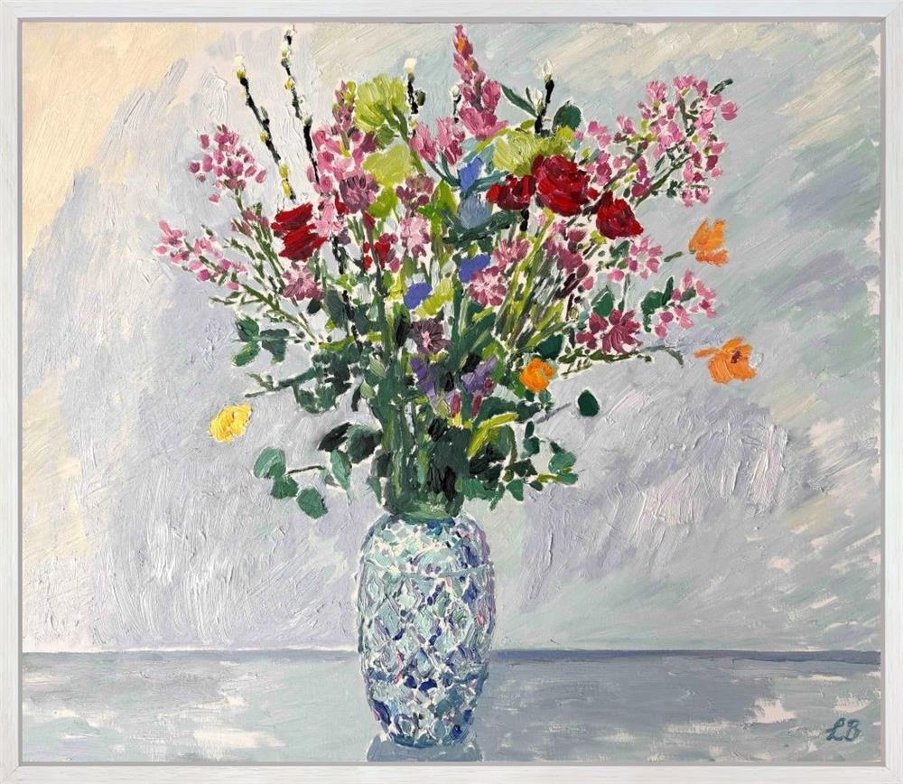 Mixed Flowers In Blue by Leila Barton (Original) - TheArtistsQuarter