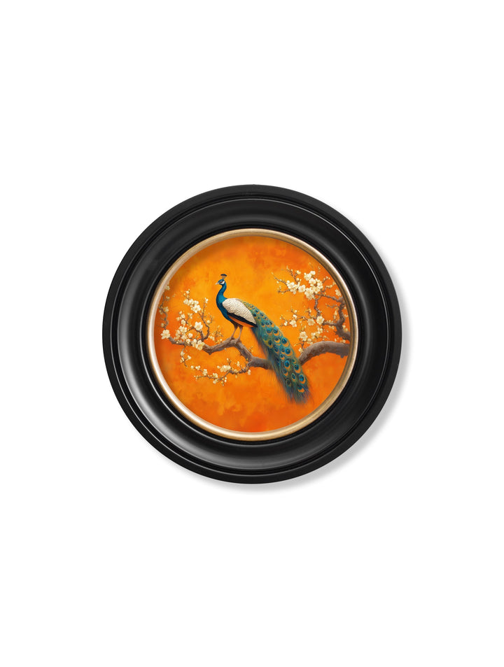 Peacocks In Saffron Garden - Oxford Round Frame - TheArtistsQuarter