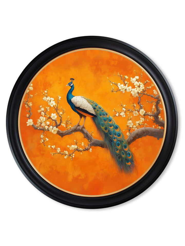 Peacocks In Saffron Garden - Oxford Round Frame - TheArtistsQuarter