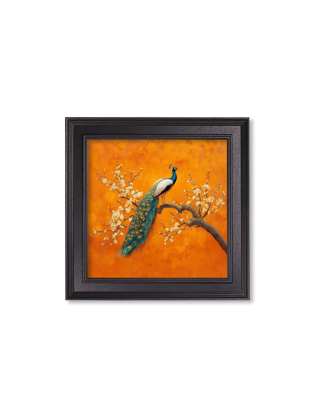 Peacocks In Saffron Garden - Black Hurstwood Square Frame - TheArtistsQuarter