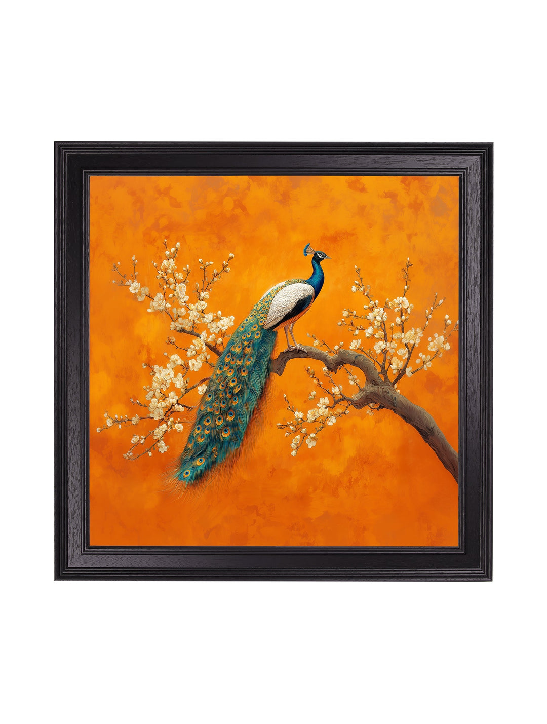 Peacocks In Saffron Garden - Black Hurstwood Square Frame - TheArtistsQuarter