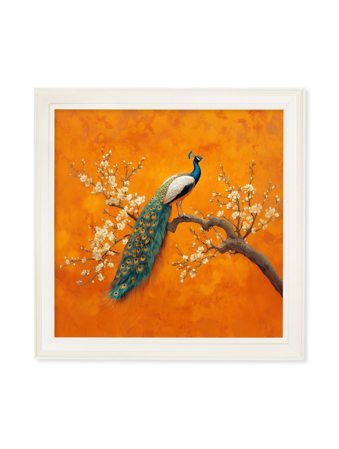 Peacocks In Saffron Garden - Cream Hurstwood Square Frame - TheArtistsQuarter