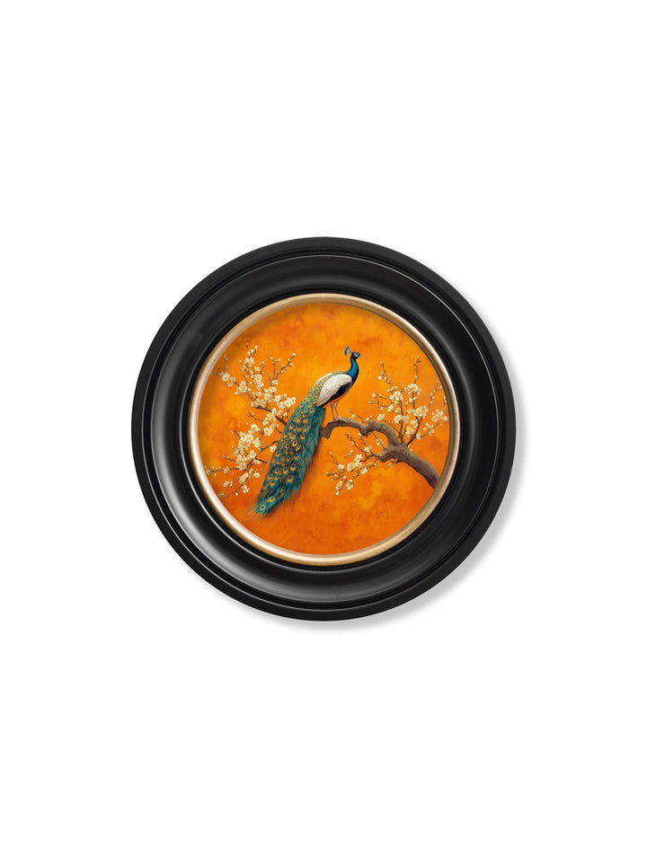 Peacocks In Saffron Garden - Oxford Round Frame - TheArtistsQuarter