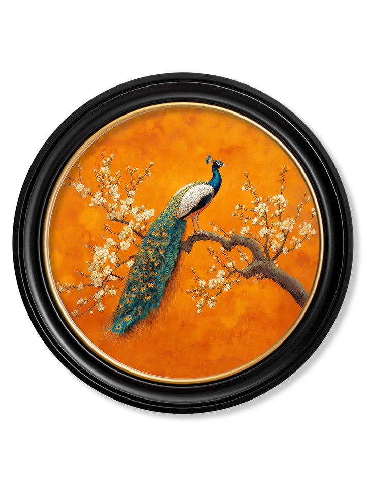 Peacocks In Saffron Garden - Oxford Round Frame - TheArtistsQuarter