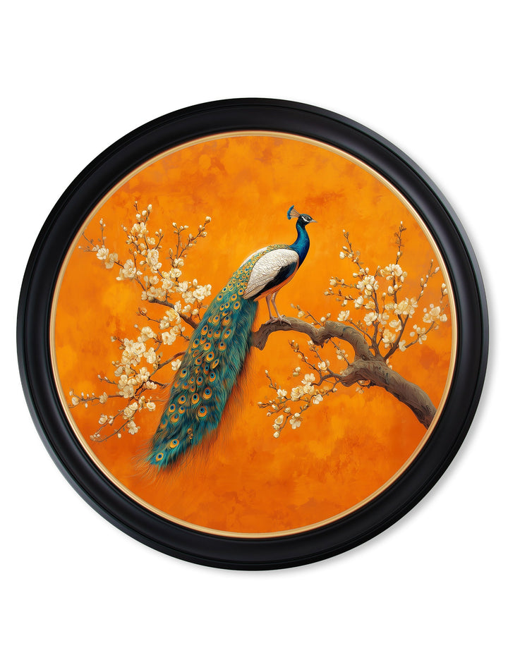 Peacocks In Saffron Garden - Oxford Round Frame - TheArtistsQuarter