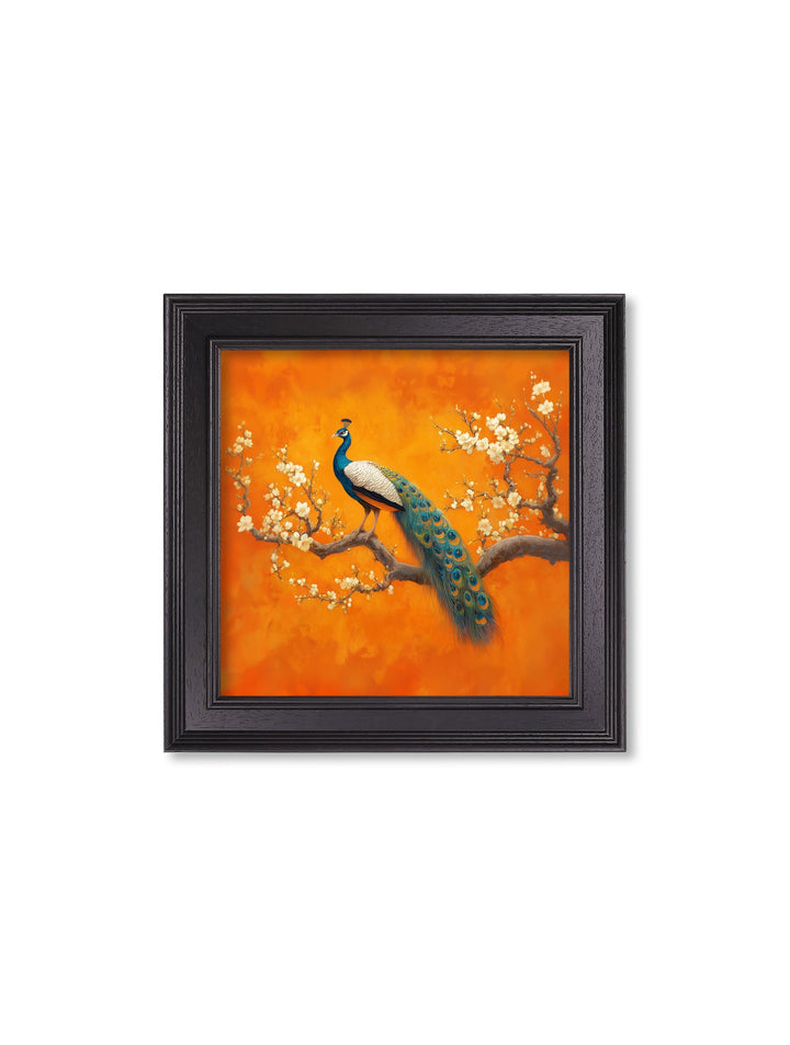 Peacocks In Saffron Garden - Black Hurstwood Square Frame - TheArtistsQuarter