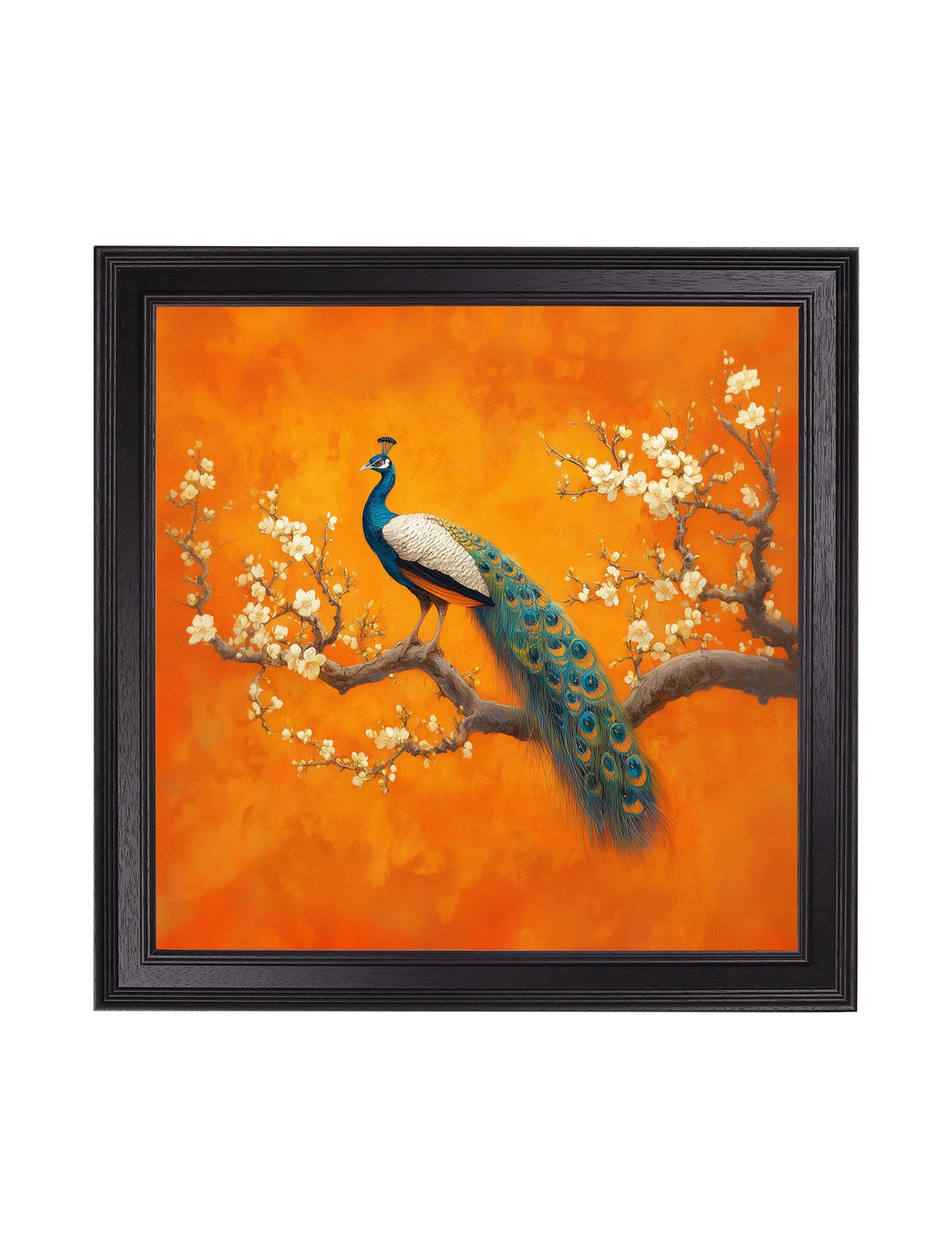 Peacocks In Saffron Garden - Black Hurstwood Square Frame - TheArtistsQuarter