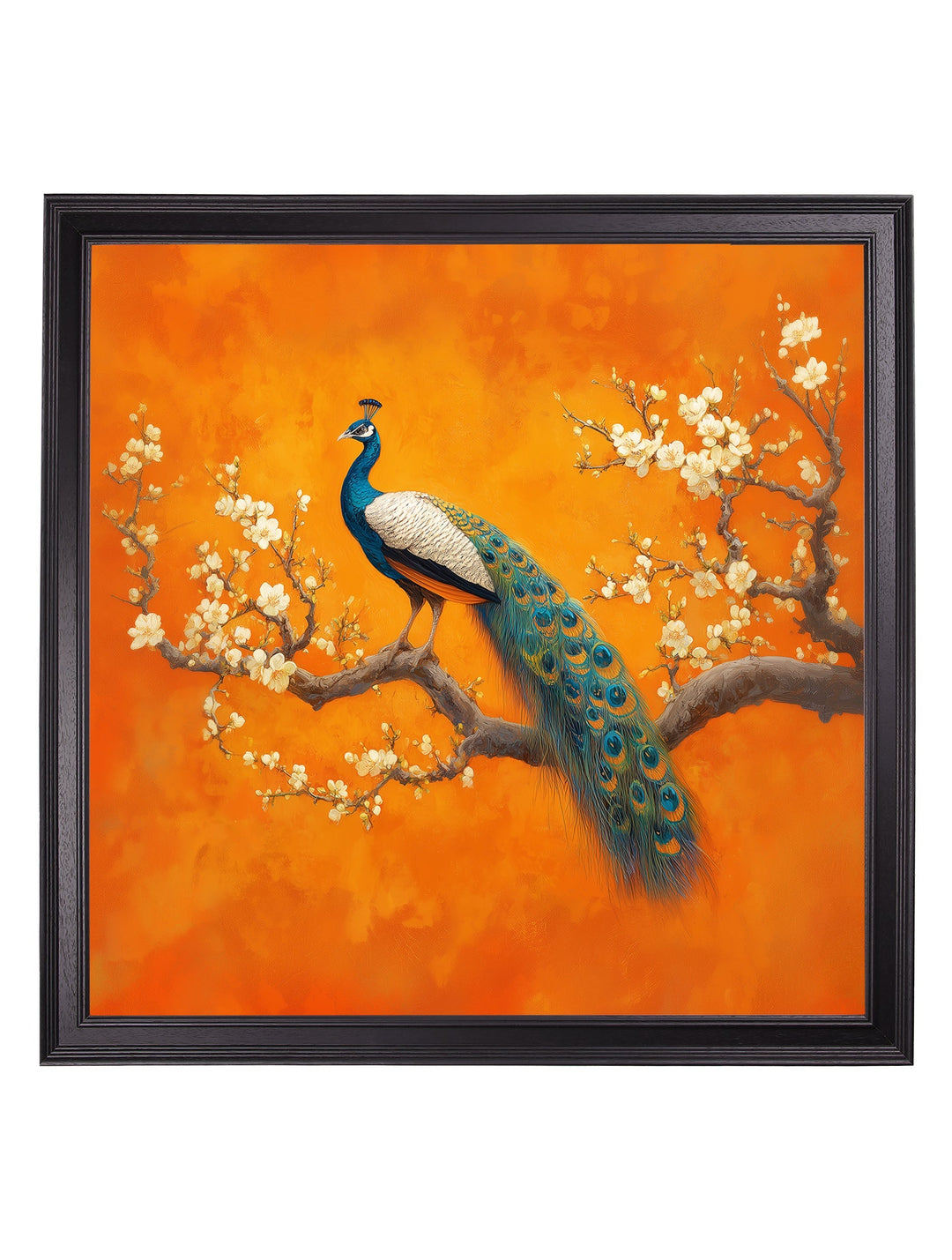 Peacocks In Saffron Garden - Black Hurstwood Square Frame - TheArtistsQuarter