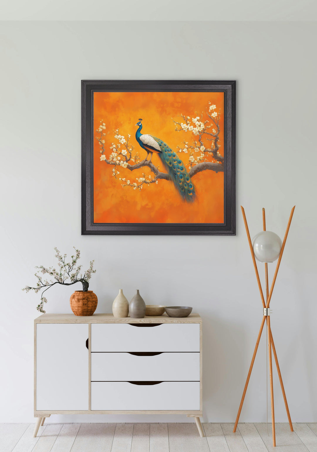 Peacocks In Saffron Garden - Black Hurstwood Square Frame - TheArtistsQuarter