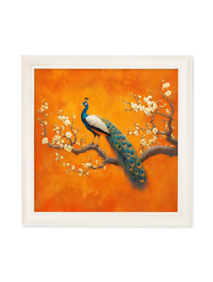 Peacocks In Saffron Garden - Cream Hurstwood Square Frame - TheArtistsQuarter