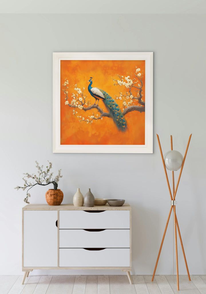 Peacocks In Saffron Garden - Cream Hurstwood Square Frame - TheArtistsQuarter