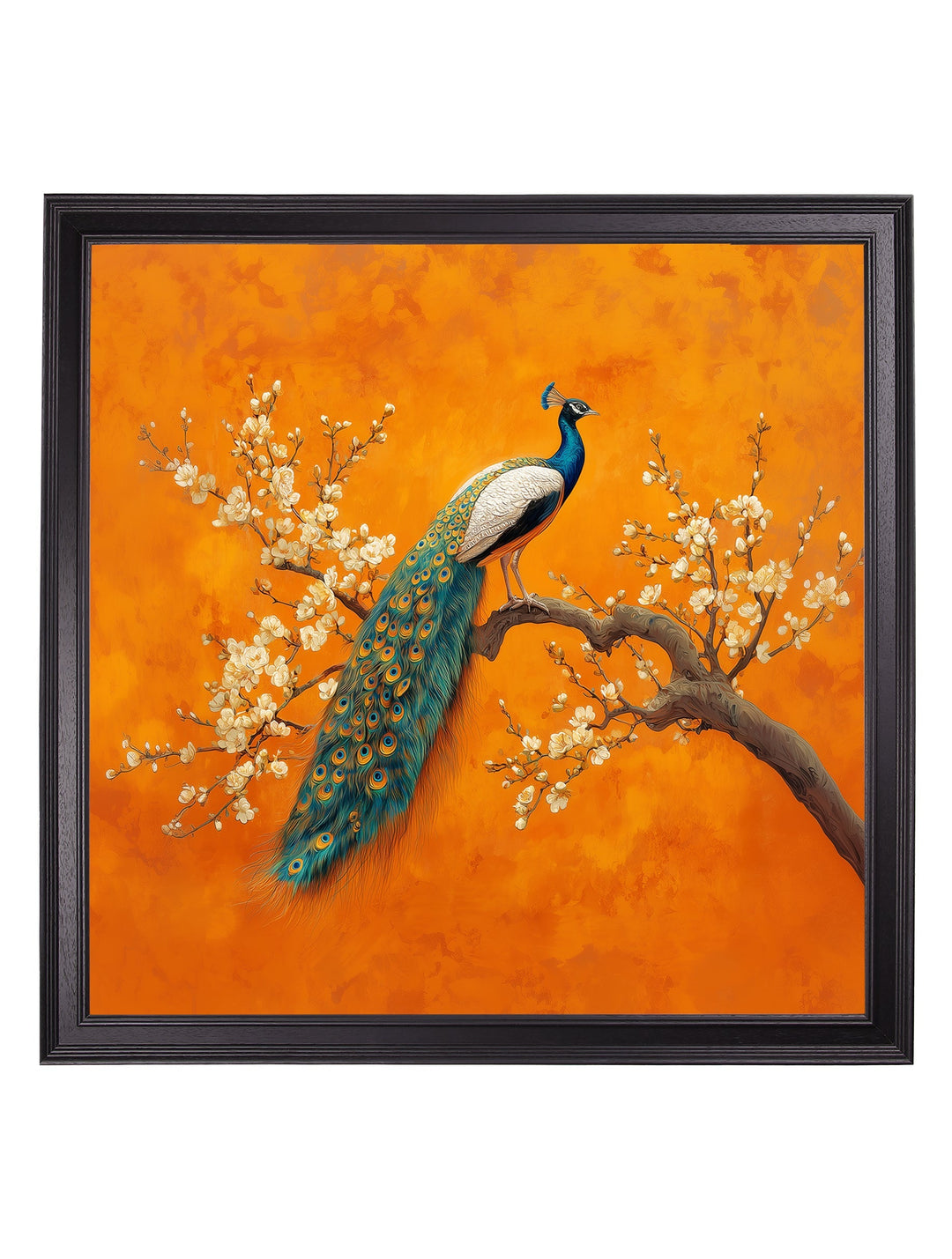 Peacocks In Saffron Garden - Black Hurstwood Square Frame - TheArtistsQuarter